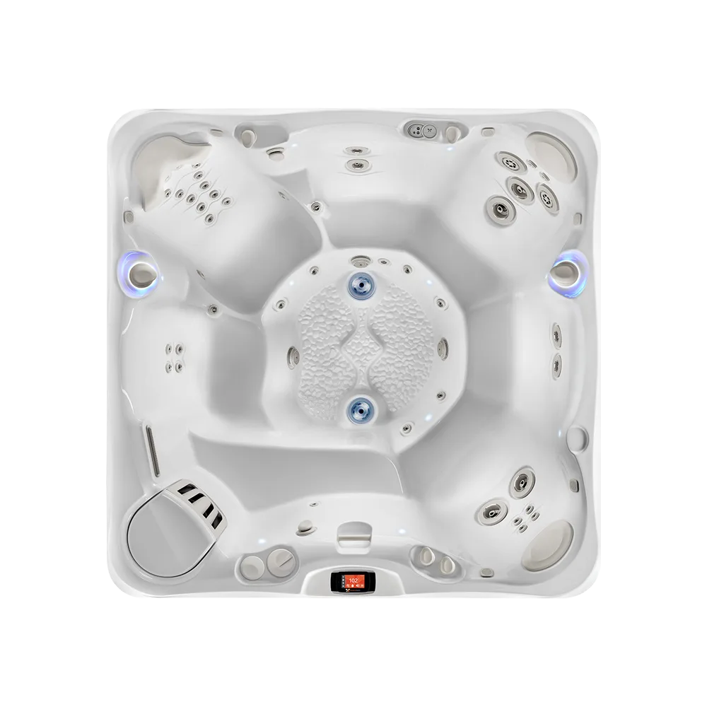 Caldera Florence hot tub for 6 people with one lounger in a Palm Beach outdoor settingCaldera Florence hot tub for 6 people with one lounger in a Palm Beach outdoor setting