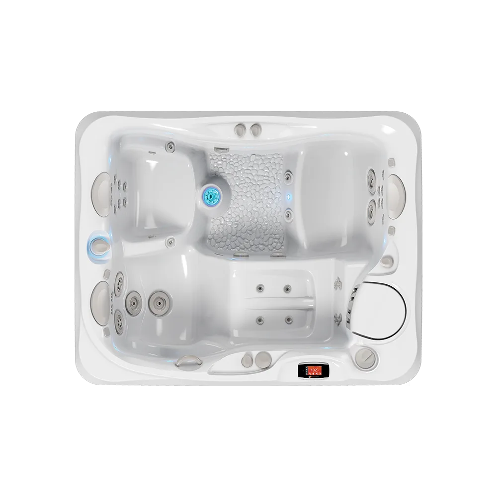 Caldera Ravello hot tub for 3 people with one lounger in a Palm Beach outdoor settingCaldera Ravello hot tub for 3 people with one lounger in a Palm Beach outdoor setting