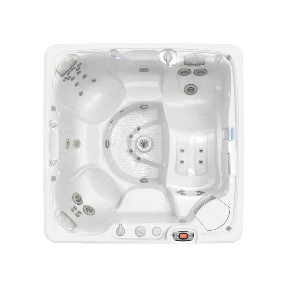 Caldera Seychelles hot tub for 6 people with one lounger in a Palm Beach outdoor settingCaldera Seychelles hot tub for 6 people with one lounger in a Palm Beach outdoor setting