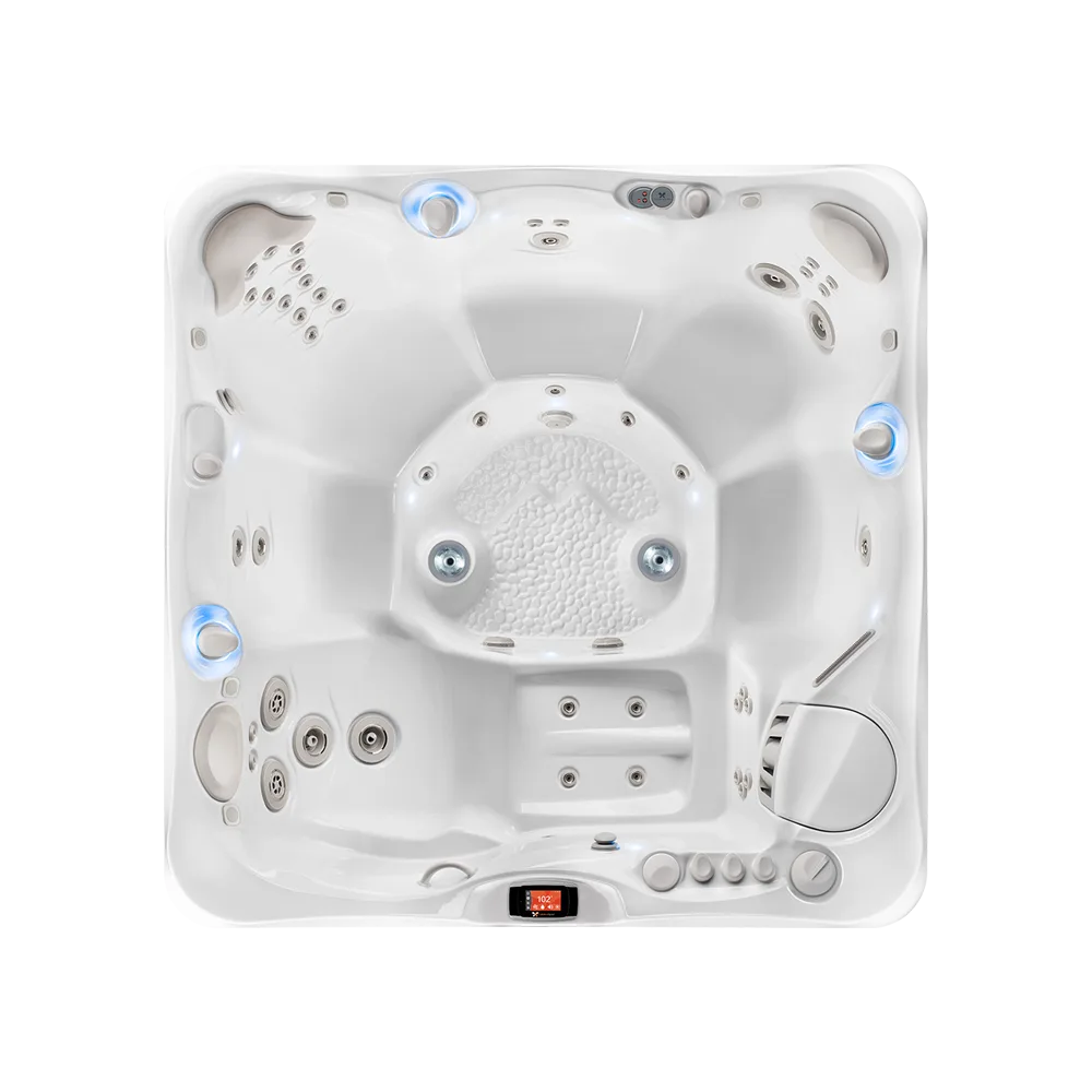 Caldera Tahitian hot tub for 6 people with one lounger in a Palm Beach outdoor settingCaldera Tahitian hot tub for 6 people with one lounger in a Palm Beach outdoor setting