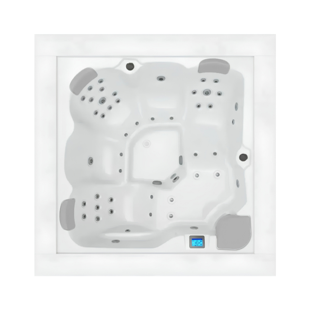 Aquavia Cube Ergo hot tub for 5 people with an all-seater layout in a Palm Beach outdoor settingAquavia Cube Ergo hot tub for 5 people with an all-seater layout in a Palm Beach outdoor setting