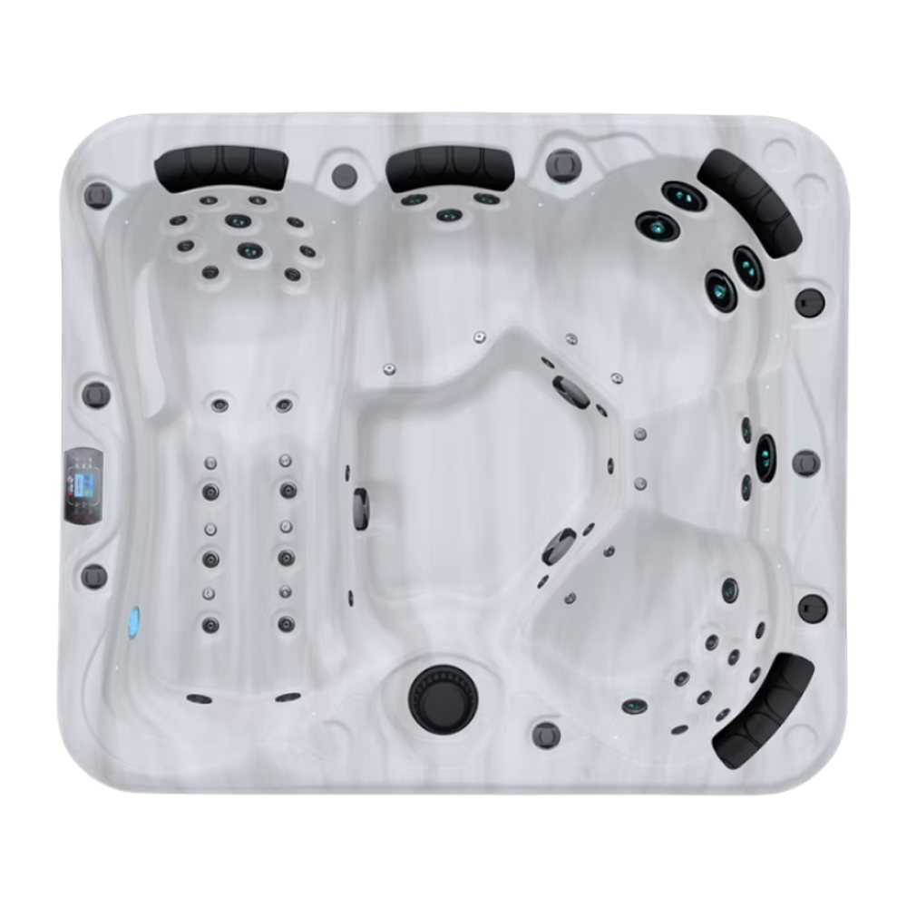 Be Well O460 hot tub for 5 people with one lounger in a Palm Beach outdoor settingBe Well O460 hot tub for 5 people with one lounger in a Palm Beach outdoor setting