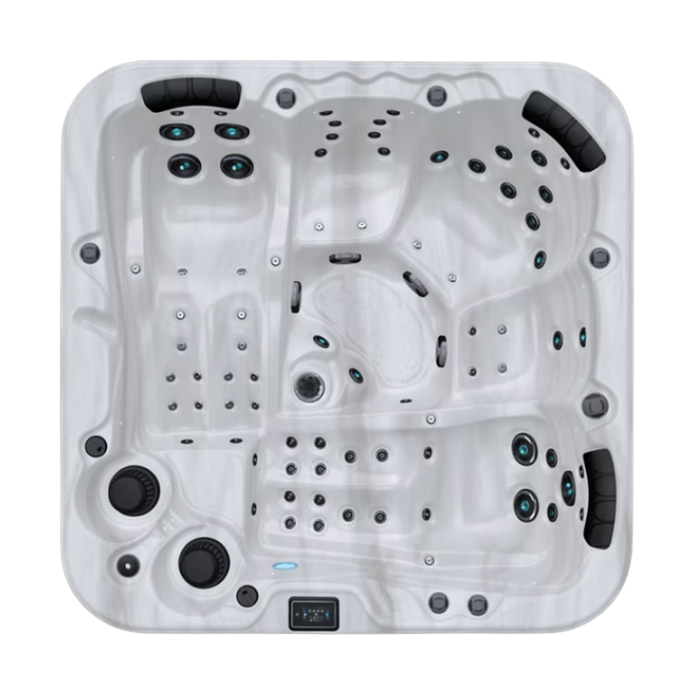 Be Well O578C hot tub for 5 people with 2 loungers in a Palm Beach outdoor settingBe Well O578C hot tub for 5 people with 2 loungers in a Palm Beach outdoor setting