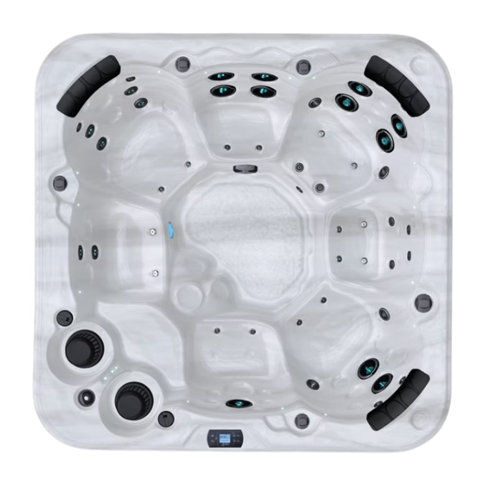 Be Well O747 hot tub for 7 people with an all-seater layout in a Palm Beach outdoor settingBe Well O747 hot tub for 7 people with an all-seater layout in a Palm Beach outdoor setting