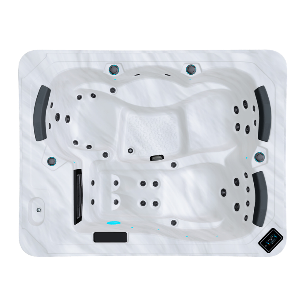 Be Well U904 hot tub for 4 people with one lounger in a Palm Beach outdoor settingBe Well U904 hot tub for 4 people with one lounger in a Palm Beach outdoor setting