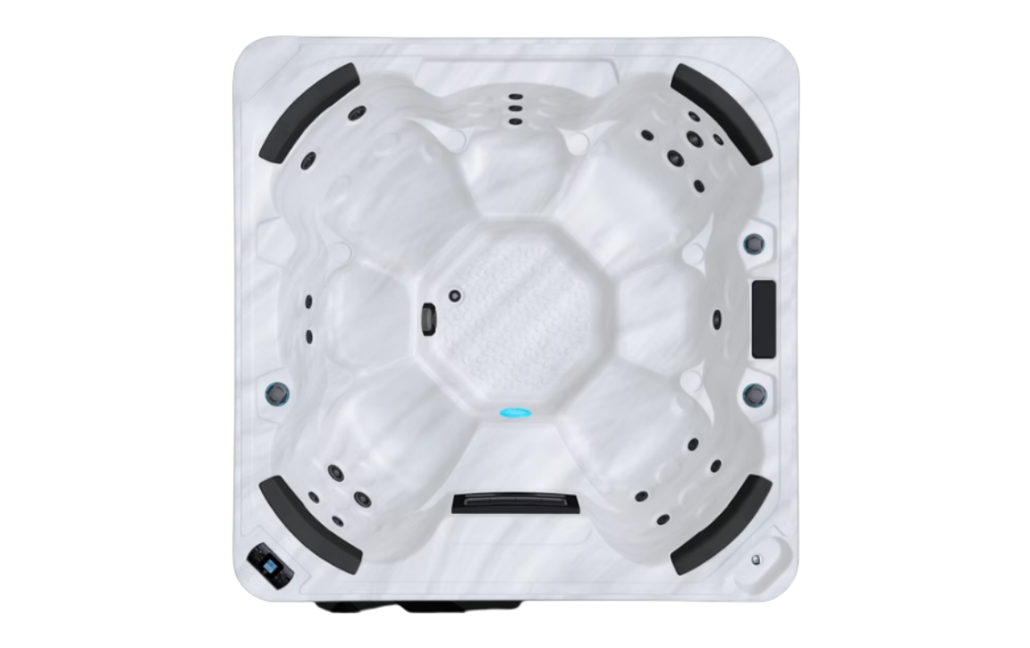 Be Well U907 hot tub for 7 people with an all-seater layout in a Palm Beach outdoor settingBe Well U907 hot tub for 7 people with an all-seater layout in a Palm Beach outdoor setting