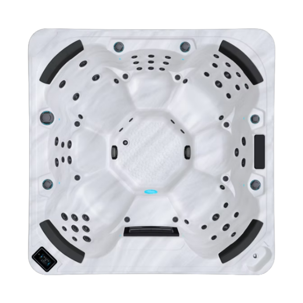Be Well U917 hot tub for 7 people with an all-seater layout in a Palm Beach outdoor settingBe Well U917 hot tub for 7 people with an all-seater layout in a Palm Beach outdoor setting