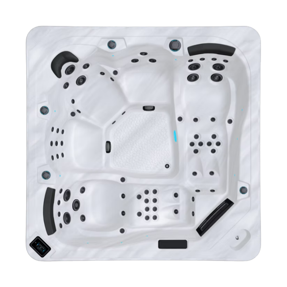 Be Well U935 hot tub for 5 people with 2 loungers in a Palm Beach outdoor settingBe Well U935 hot tub for 5 people with 2 loungers in a Palm Beach outdoor setting