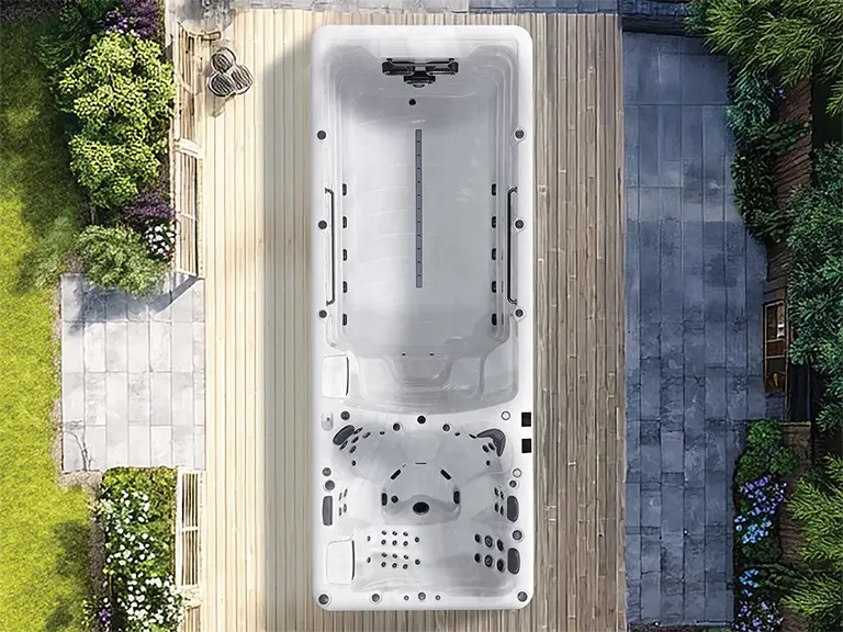 Platinum Helios swim spa seen from above on a terrace