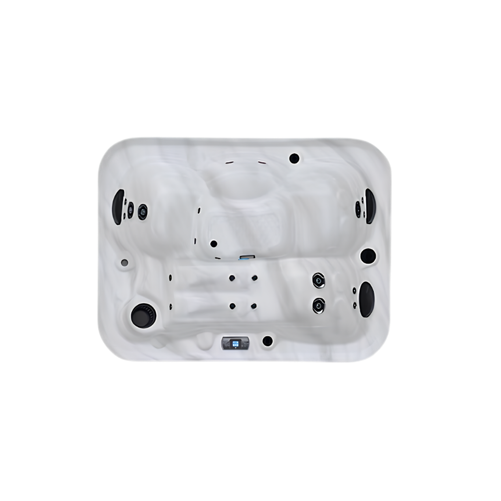 Maple M321 hot tub for 4 people with one lounger in a Palm Beach outdoor settingMaple M321 hot tub for 4 people with one lounger in a Palm Beach outdoor setting