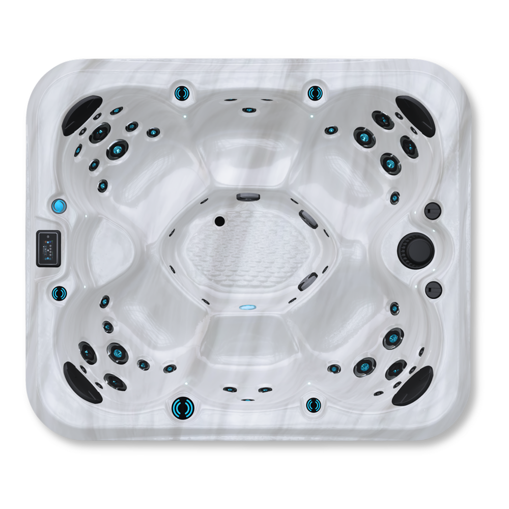 Maple M420 hot tub for 7 people with an all-seater layout in a Palm Beach outdoor settingMaple M420 hot tub for 7 people with an all-seater layout in a Palm Beach outdoor setting