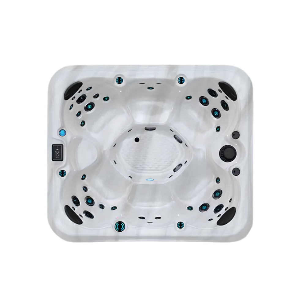 Maple M421 hot tub for 7 people with an all-seater layout in a Palm Beach outdoor settingMaple M421 hot tub for 7 people with an all-seater layout in a Palm Beach outdoor setting
