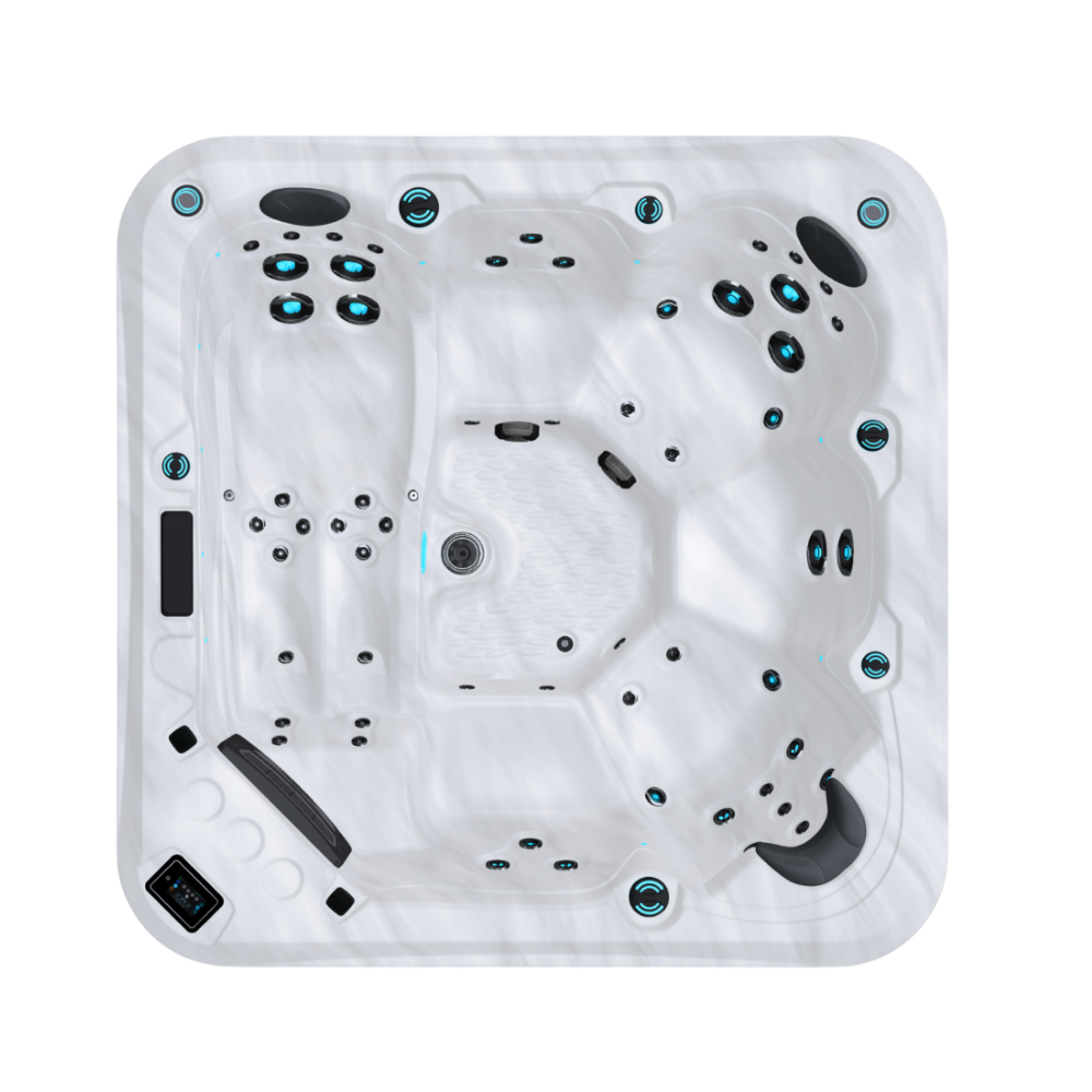 Maple Spas M650 six-position hot tub with integrated steps and modern cabinetMaple Spas M650 six-position hot tub with integrated steps and modern cabinet