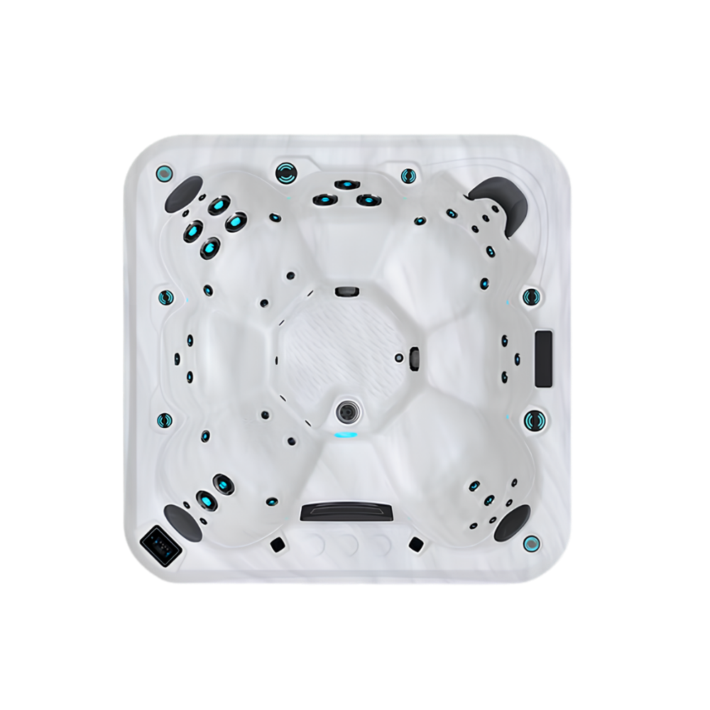 Maple M750 hot tub for 7 people with an all-seater layout in a Palm Beach outdoor settingMaple M750 hot tub for 7 people with an all-seater layout in a Palm Beach outdoor setting