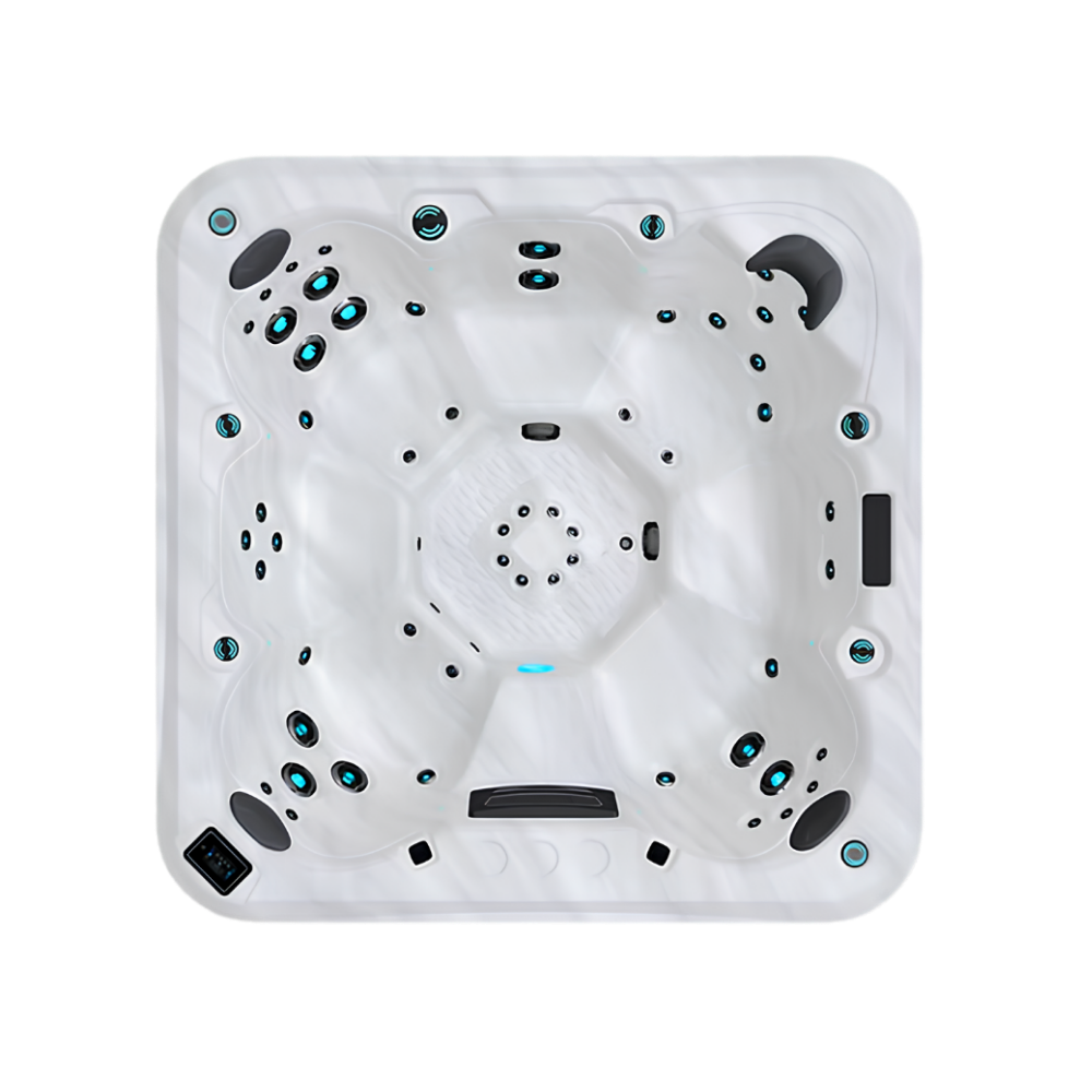 Maple M850 hot tub for 7 people with an all-seater layout in a Palm Beach outdoor settingMaple M850 hot tub for 7 people with an all-seater layout in a Palm Beach outdoor setting