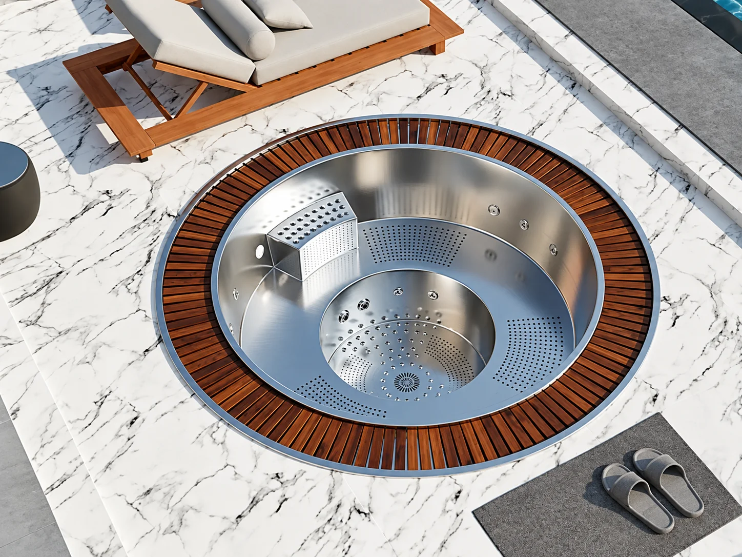 Aquavia Steel Orbion round spa seen from above