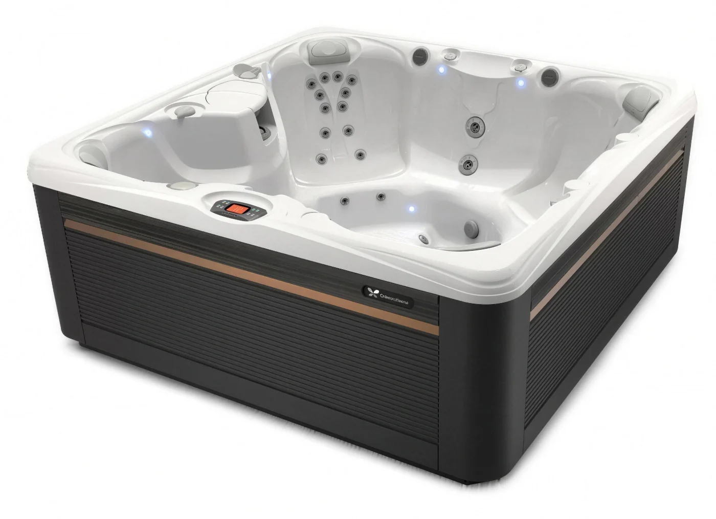 Caldera Paradise Salina hot tub with dark cabinet
