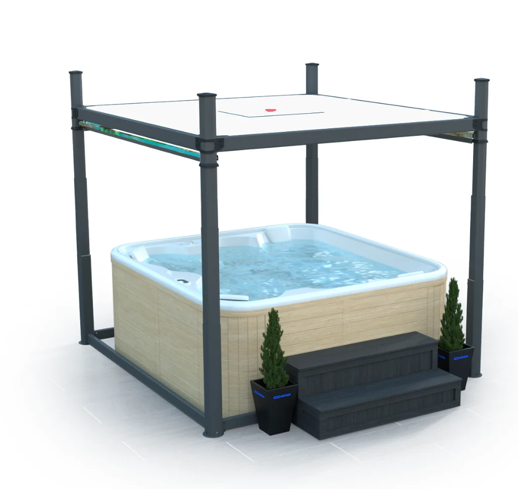 Covana Evolution flat-roof automated cover over a hot tub