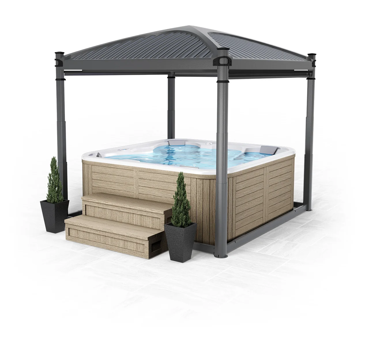 Covana Oasis automated cover raised above a hot tub