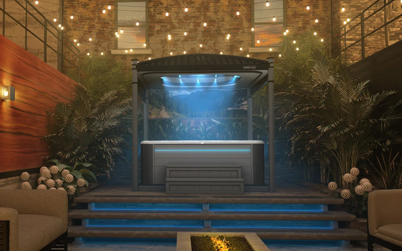 Covana Oasis Midnight in black with ambient lighting at night