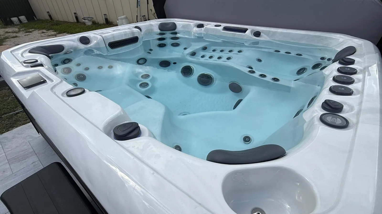 Seats and jets inside a Platinum Spas hot tub