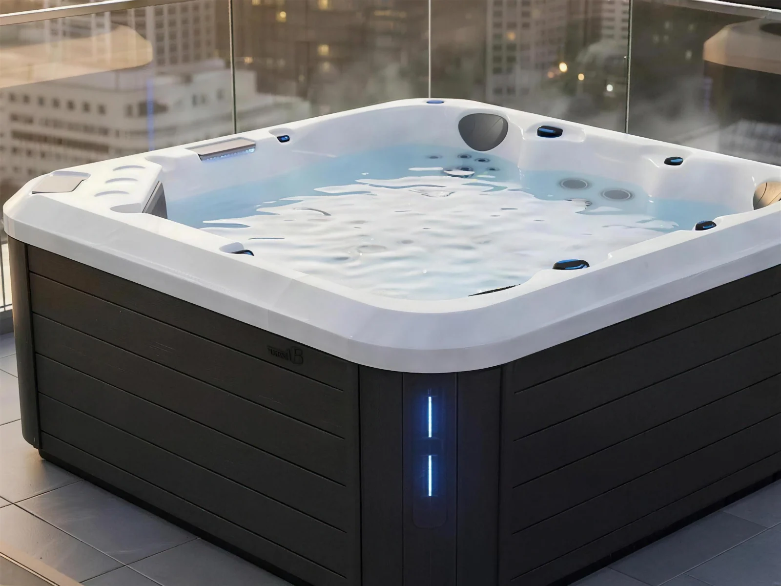 Maple Spas M550 hot tub on a modern terrace