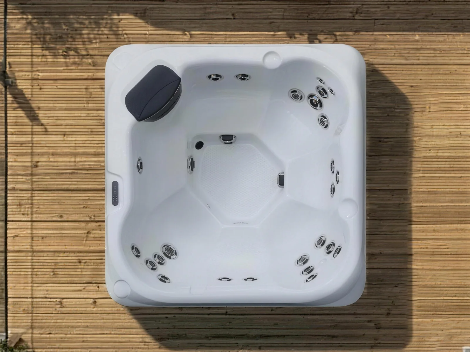 Platinum Spas Vacation Social hot tub on a wooden deck