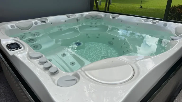 Filled hot tub seen from above