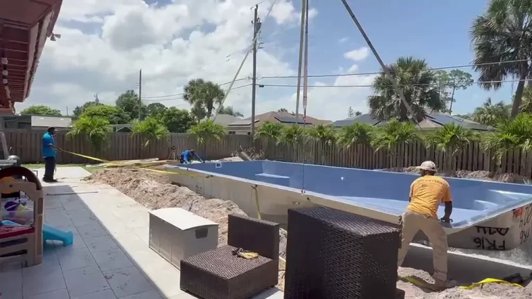 Video: fiberglass pool shell set into the excavation