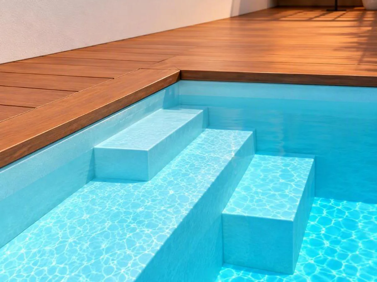 Entry steps and bench seat of the X-Pools Spa Tulum